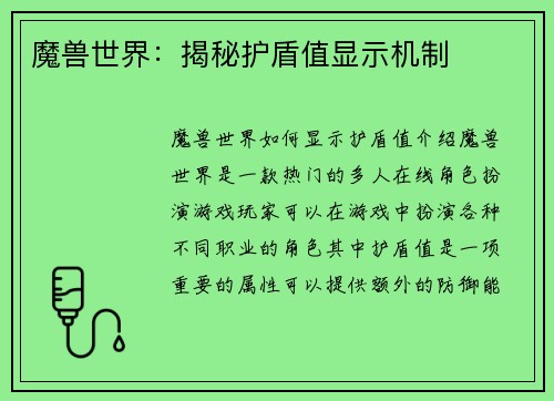 魔兽世界：揭秘护盾值显示机制